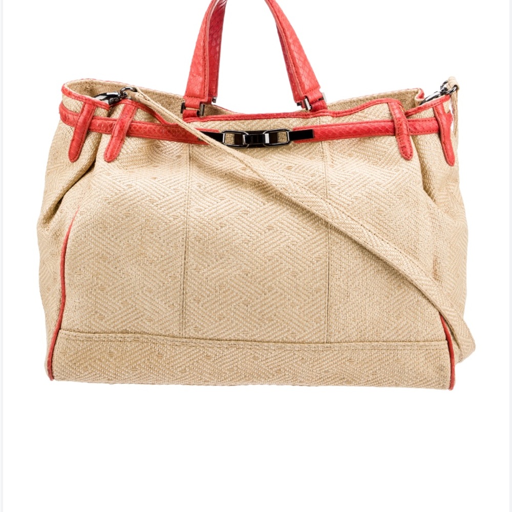 $675 KOTUR Tan python leather wirkin Tote bag handbag Double Handle Neiman